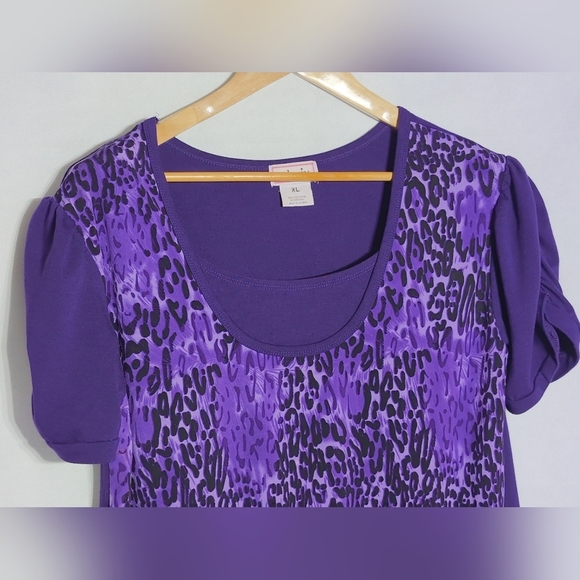 Xclusiv Purple Leopard Print Sz XL Women's Top - Picture 3 of 5